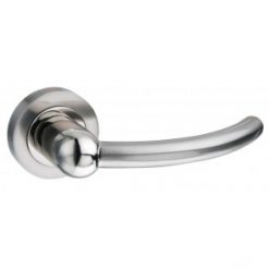 Atlantic Handles Naples Mediterranean Lever on Rose in a Satin Nickel & Polished Chrome Finish Pair of Door Handles