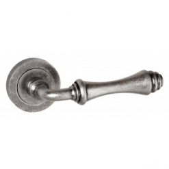 Atlantic Handles Durham Old English Lever on Rose in a Distressed Silver Finish Pair of Door Handles