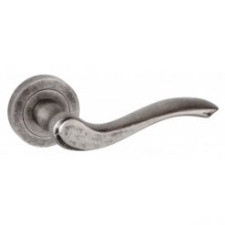 Atlantic Handles Warwick Old English Lever on Rose in a Distressed Silver Finish Pair of Door Handles