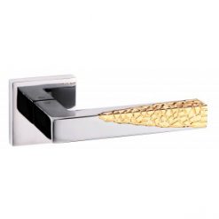 Atlantic Handles Senza Pari Novi Lever on Flush Rose in a Polished Chrome & Polished Gold Finish Pair of Door Handles