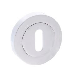 Atlantic Handles Forme Key Escutcheon on Contempo Round Rose in a Polished Chrome Finish