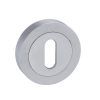 Atlantic Handles Forme Key Escutcheon on Contempo Round Rose in a Satin Chrome Finish
