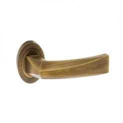 Atlantic Handles Crystal Forme Designer Lever on Contempo Round Rose in a Yester Bronze Finish Pair of Door Handles