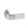 Atlantic Handles Monza Forme Designer Lever on Contempo Round Rose in a Satin Chrome Finish Pair of Door Handles