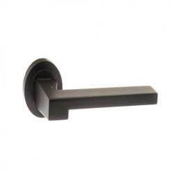 Atlantic Handles Ginevra Forme Designer Lever on Contempo Round Rose in a Matt Black Finish Pair of Door Handles
