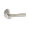 Atlantic Handles Ginevra Forme Designer Lever on Contempo Round Rose in a Satin Chrome Finish Pair of Door Handles