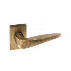 Atlantic Handles Foglia Forme Designer Lever on Minimal Square Rose in a Yester Bronze Finish Pair of Door Handles