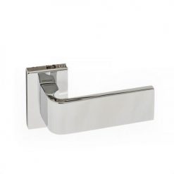 Atlantic Handles Monza Forme Designer Lever on Minimal Square Rose in a Polished Chrome Finish Pair of Door Handles
