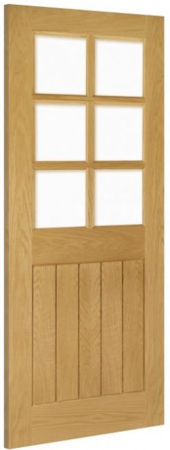 Deanta Doors Internal Ely Oak Pre-Finished Clear Bevelled Glass Door