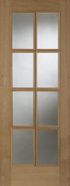 Mendes Internal Oak Clear Glazed 8 Light Door With Raised Mouldings