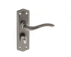 Old English Warwick WC Lever Door Handle on Backplate - Distressed Silver