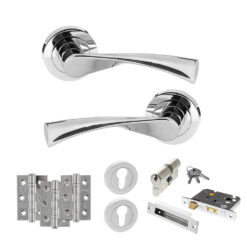 STATUS Colorado Door Handle Pack (Euro Lock Set - 3" CE Sashlock, 3" Fire Rated Hinges x3) - Polished Chrome
