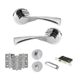 STATUS Colorado Door Handle Pack (Bathroom Set - 3" CE Bathroom Lock, 3" Fire Rated Hinges x3) - Polished Chrome