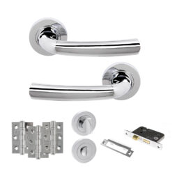 STATUS Nevada Door Handle Pack (Bathroom Set - 3" CE Bathroom Lock, 3" Fire Rated Hinges x3) - Polished Chrome
