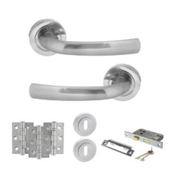 STATUS Nevada Door Handle Pack (3 Lever Lock Set - 3" CE Sashlock, 3" Fire Rated Hinges x3) - Satin Chrome