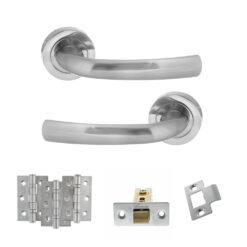 STATUS Nevada Door Handle Pack (Latch Set - 3" CE Latch, 3" Fire Rated Hinges x3) - Satin Chrome