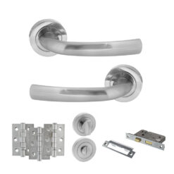STATUS Nevada Door Handle Pack (Bathroom Set - 3" CE Bathroom Lock, 3" Fire Rated Hinges x3) - Satin Chrome