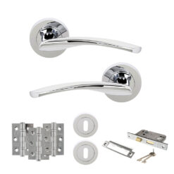 STATUS Arizona Door Handle Pack (3 Lever Lock Set - 3" CE Sashlock, 3" Fire Rated Hinges x3) - Polished Chrome