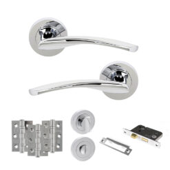 STATUS Arizona Door Handle Pack (Bathroom Set - 3" CE Bathroom Lock, 3" Fire Rated Hinges x3) - Polished Chrome