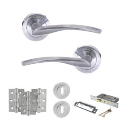STATUS Arizona Door Handle Pack (3 Lever Lock Set - 3" CE Sashlock, 3" Fire Rated Hinges x3) - Satin Chrome