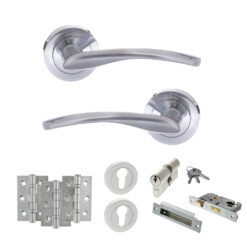STATUS Arizona Door Handle Pack (Euro Lock Set - 3" CE Sashlock, 3" Fire Rated Hinges x3) - Satin Chrome