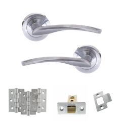 STATUS Arizona Door Handle Pack (Latch Set - 3" CE Latch, 3" Fire Rated Hinges x3) - Satin Chrome