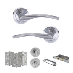 STATUS Arizona Door Handle Pack (Bathroom Set - 3" CE Bathroom Lock, 3" Fire Rated Hinges x3) - Satin Chrome