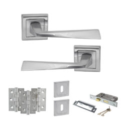STATUS California Door Handle Pack (3 Lever Lock Set - 3" CE Sashlock, 3" Fire Rated Hinges x3) - Satin Chrome