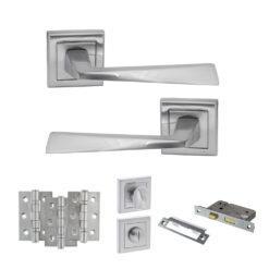 STATUS California Door Handle Pack (Bathroom Set - 3" CE Bathroom Lock, 3" Fire Rated Hinges x3) - Satin Chrome