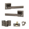STATUS Kansas Door Handle Pack (Latch Set - 3" CE Latch, 3" Fire Rated Hinges x3) - Black Nickel
