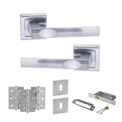 STATUS Kansas Door Handle Pack (3 Lever Lock Set - 3" CE Sashlock, 3" Fire Rated Hinges x3) - Satin Chrome