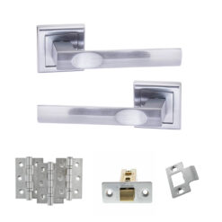 STATUS Kansas Door Handle Pack (Latch Set - 3" CE Latch, 3" Fire Rated Hinges x3) - Satin Chrome