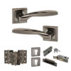STATUS Oklahoma Door Handle Pack (Euro Lock Set - 3" CE Sashlock, 3" Fire Rated Hinges x3) - Black Nickel