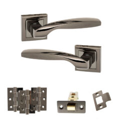 STATUS Oklahoma Door Handle Pack (Latch Set - 3" CE Latch, 3" Fire Rated Hinges x3) - Black Nickel
