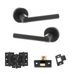 STATUS Nebraska Door Handle Pack (Latch Set - 3" CE Latch, 3" Fire Rated Hinges x3) - Matt Black