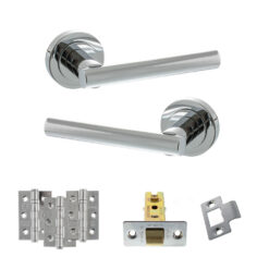 STATUS Nebraska Door Handle Pack (Latch Set - 3" CE Latch, 3" Fire Rated Hinges x3) - Polished Chrome
