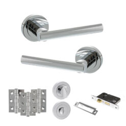 STATUS Nebraska Door Handle Pack (Bathroom Set - 3" CE Bathroom Lock, 3" Fire Rated Hinges x3) - Polished Chrome