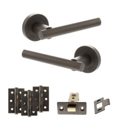 STATUS Nebraska Door Handle Pack (Latch Set - 3" CE Latch, 3" Fire Rated Hinges x3) - Urban Dark Bronze