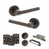 STATUS Nebraska Door Handle Pack (Bathroom Set - 3" CE Bathroom Lock, 3" Fire Rated Hinges x3) - Urban Dark Bronze