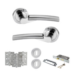 STATUS Florida Door Handle Pack (3 Lever Lock Set - 3" CE Sashlock, 3" Fire Rated Hinges x3) - Satin Chrome/Polished Chrome