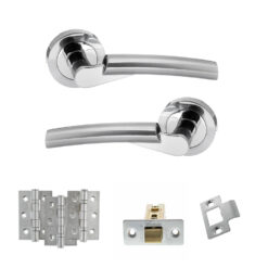 STATUS Florida Door Handle Pack (Latch Set - 3" CE Latch, 3" Fire Rated Hinges x3) - Satin Chrome/Polished Chrome