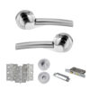 STATUS Florida Door Handle Pack (Bathroom Set - 3" CE Bathroom Lock, 3" Fire Rated Hinges x3) - Satin Chrome/Polished Chrome