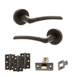 STATUS Indiana Door Handle Pack (Latch Set - 3" CE Latch, 3" Fire Rated Hinges x3) - Urban Dark Bronze
