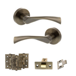 STATUS Colorado Door Handle Pack (Latch Set - 3" CE Latch, 3" Fire Rated Hinges x3) - Antique Brass