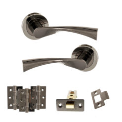STATUS Colorado Door Handle Pack (Latch Set - 3" CE Latch, 3" Fire Rated Hinges x3) - Black Nickel