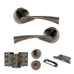 STATUS Colorado Door Handle Pack (Bathroom Set - 3" CE Bathroom Lock, 3" Fire Rated Hinges x3) - Black Nickel