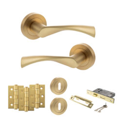 STATUS Colorado Door Handle Pack (3 Lever Lock Set - 3" CE Sashlock, 3" Fire Rated Hinges x3) - Satin Brass