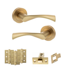 STATUS Colorado Door Handle Pack (Latch Set - 3" CE Latch, 3" Fire Rated Hinges x3) - Satin Brass