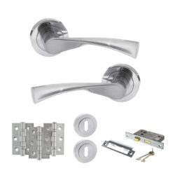 STATUS Colorado Door Handle Pack (3 Lever Lock Set - 3" CE Sashlock, 3" Fire Rated Hinges x3) - Satin Chrome