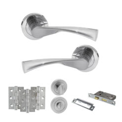 STATUS Colorado Door Handle Pack (Bathroom Set - 3" CE Bathroom Lock, 3" Fire Rated Hinges x3) - Satin Chrome